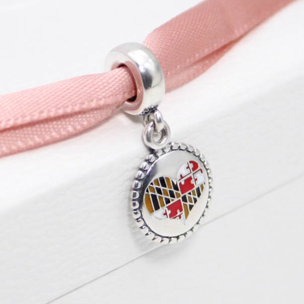 Pandora Maryland Flag Heart Dangle Charm Exclusive Pendant S925 Sliver with box